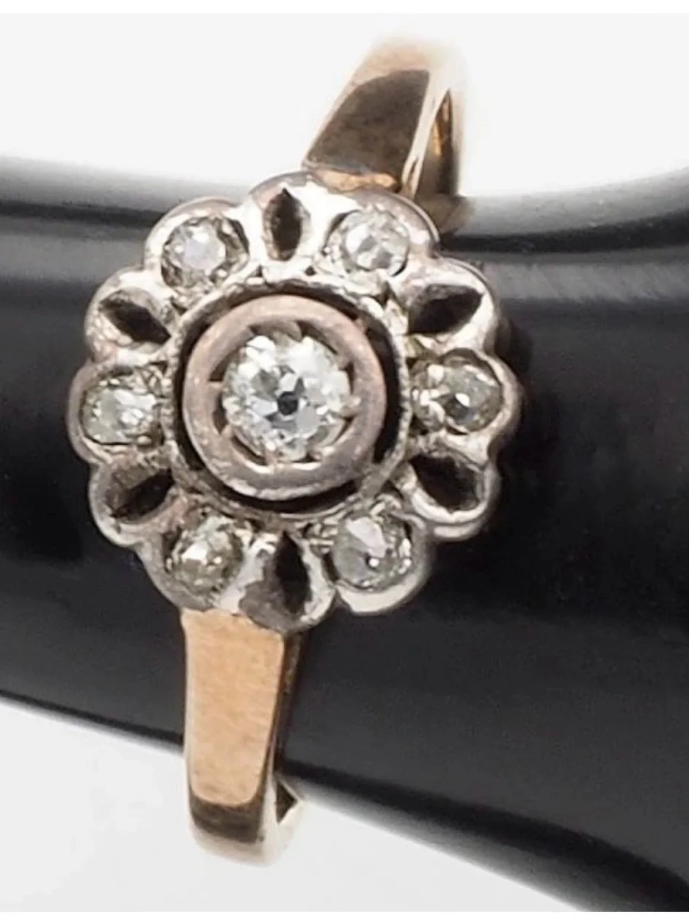 Rose 14K Gold Antique Floral Cluster Ring 8.25